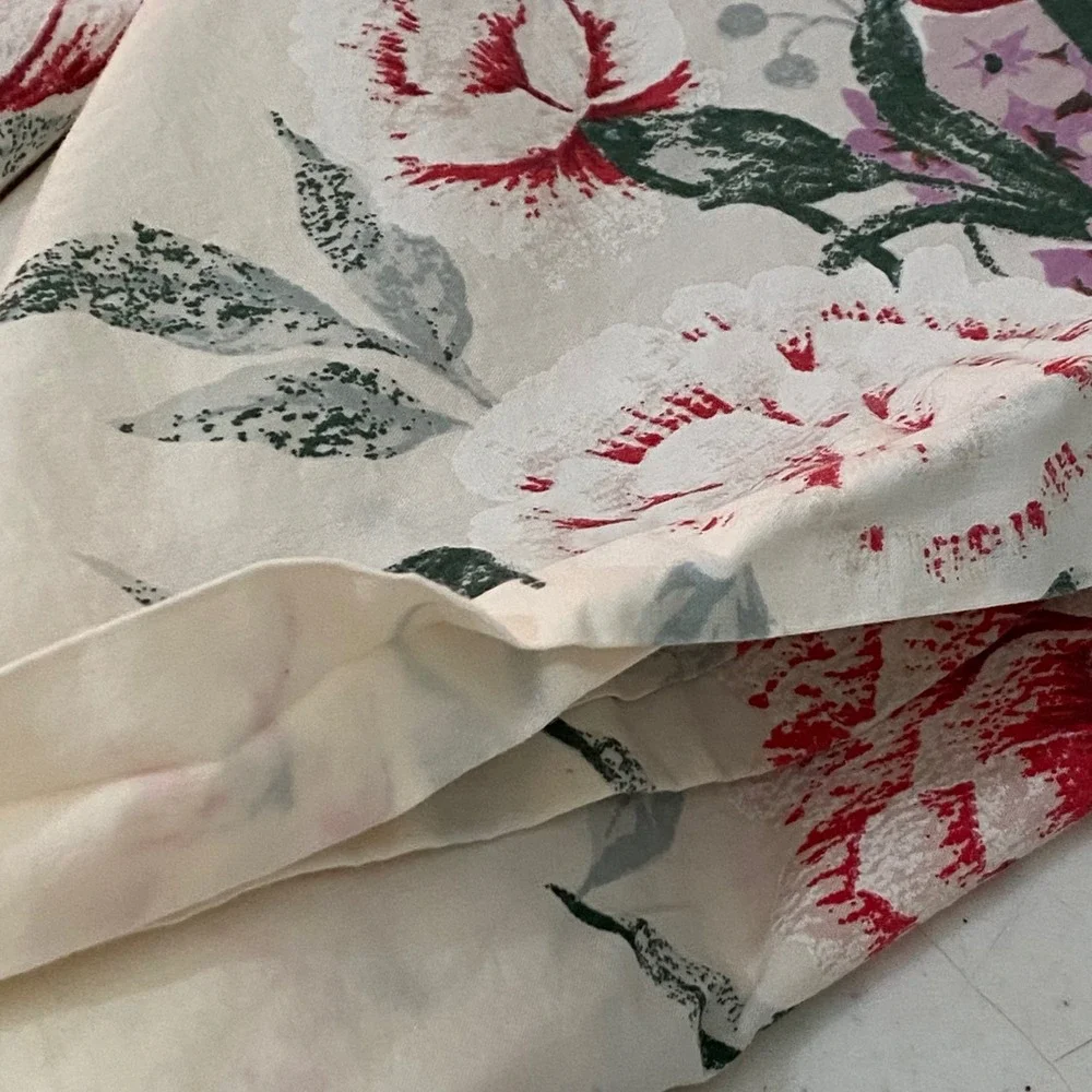Vermont Country Store Floral King Size Flat Sheet Cream‎ Cotton Made in Portugal